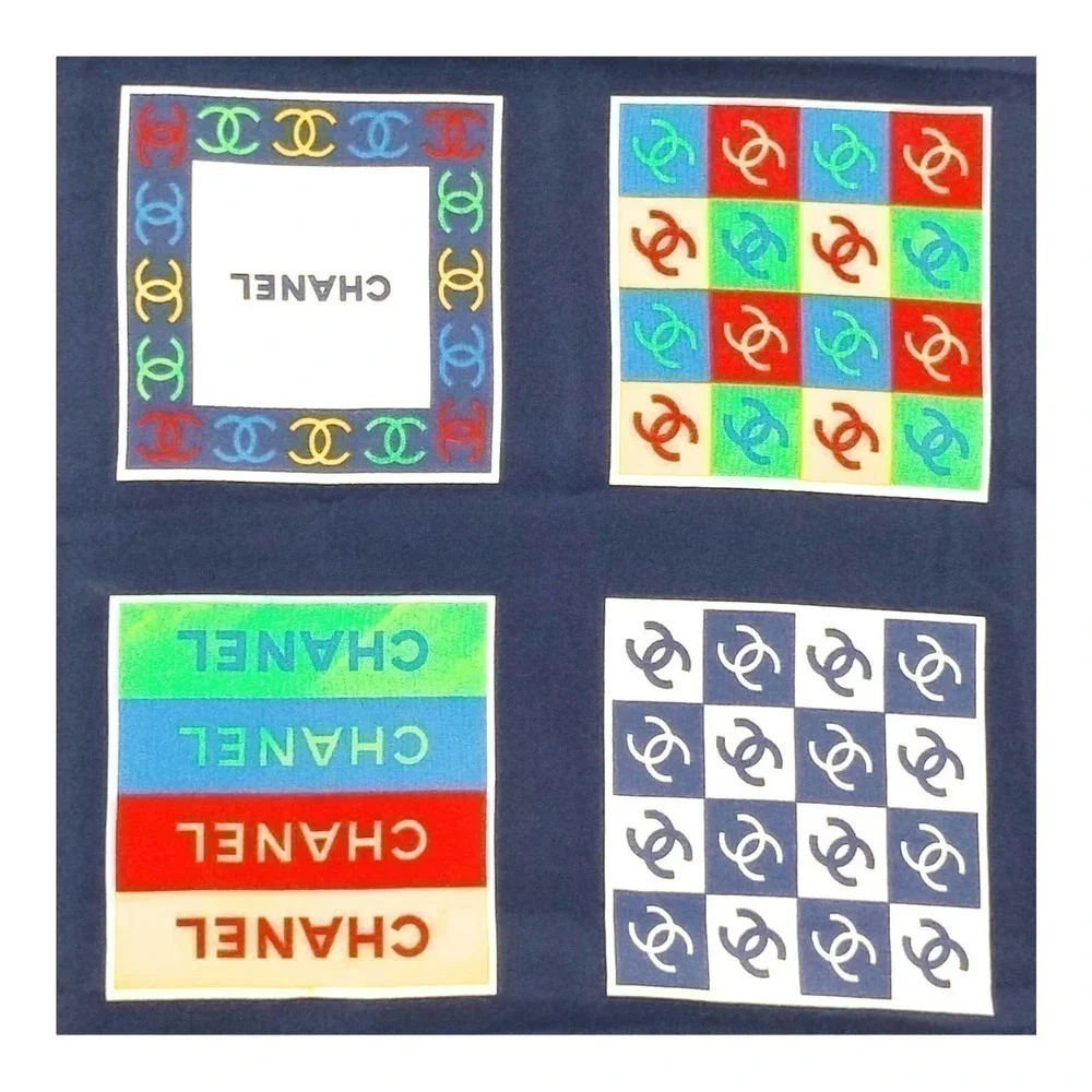 Chanel Multi-Color Signature Logo 100% Silk Square Scarf - Picture 5 of 15